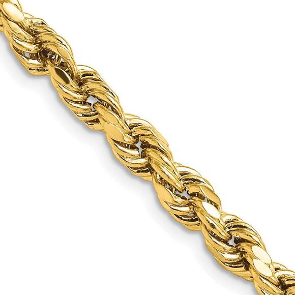 5.5mm 14K Yellow Gold Diamond Cut Hollow Rope Chain Necklace, 16 Inch - Picture 1 of 5